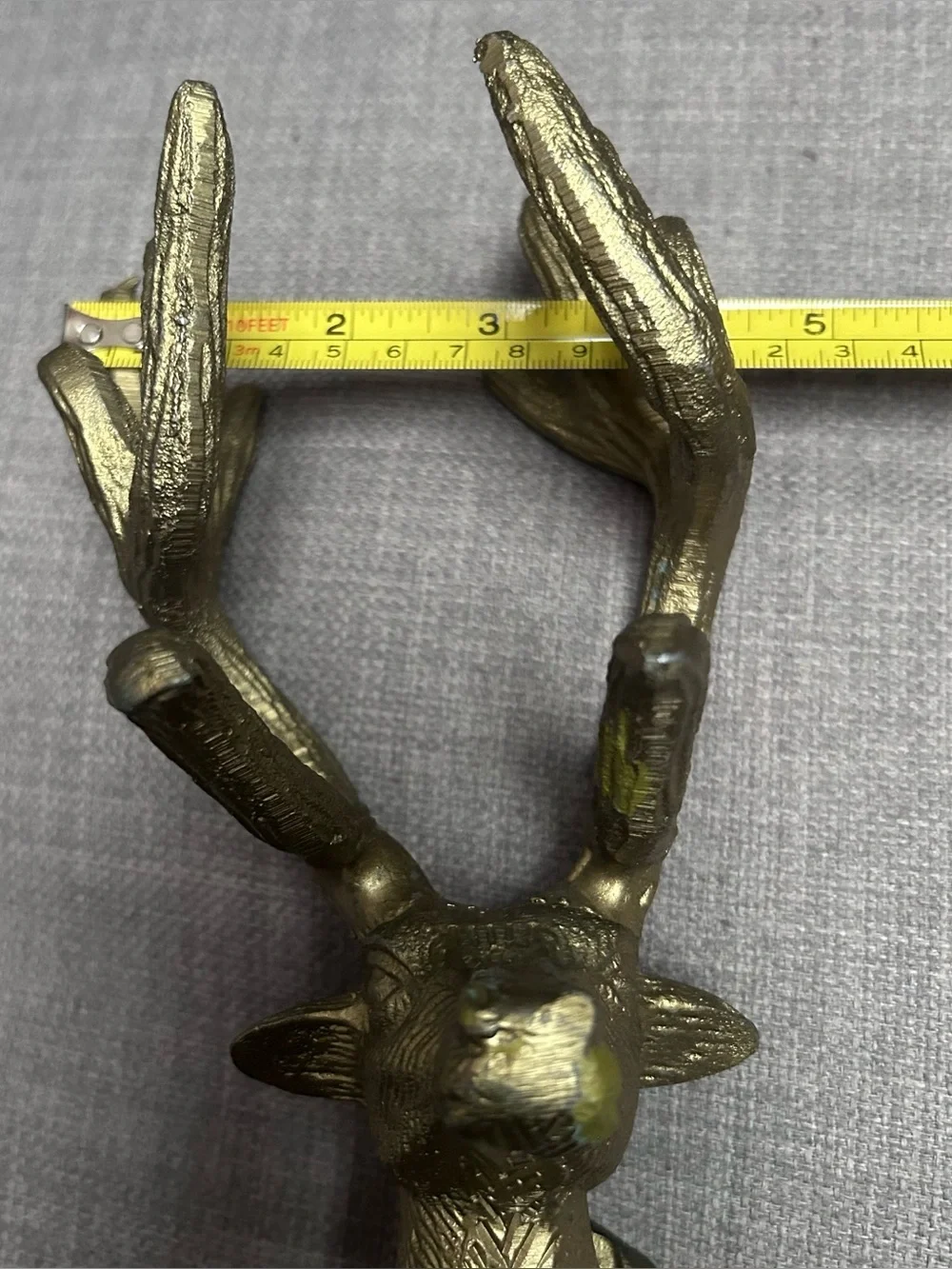 Vtg Cast Brass Stag Deer Head Wall Hook Equestrian Lodge Decor #06152610